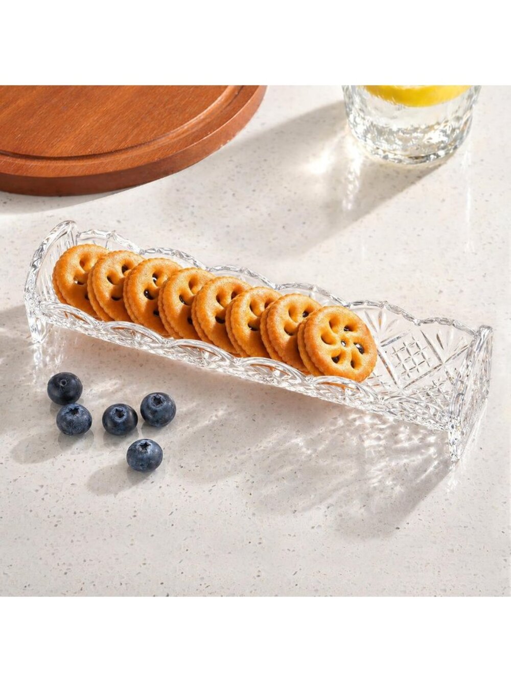 Elegant Crystal Cracker Tray & Appetizer Platter - Glass Serving Dish for